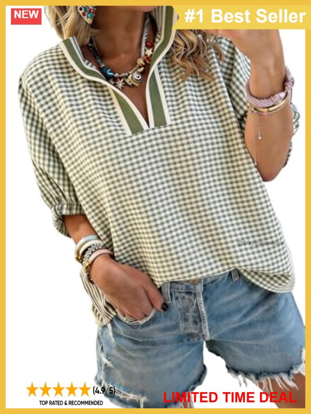 Womens Short Dolman Sleeve Plaid V Neck Blouse Casual Loose Fit Top